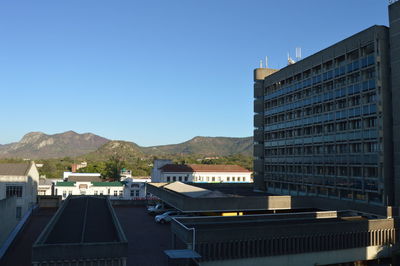 Panoramic shot of mountain range against clear sky