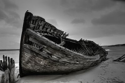 Abandoned boat on beach