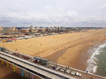 High angle view of beach against cloudy sky