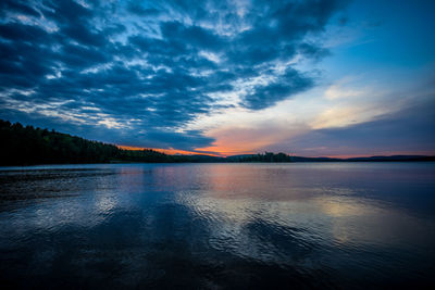 Scenic view of lake against sky at sunset