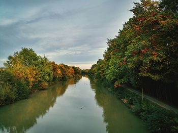 Scenic view of lake against sky during autumn