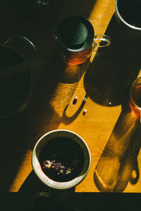 High angle view of coffee on table