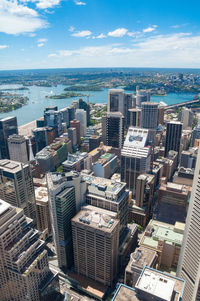 High angle view of buildings against sky