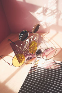 Close-up of sunglasses on table