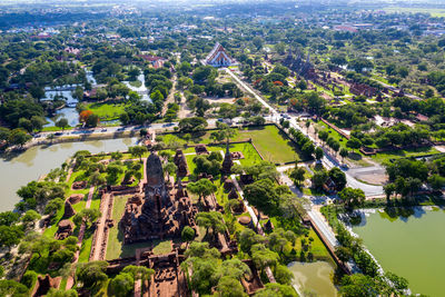 High angle view of buildings in city