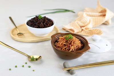 High angle view of food on table