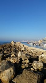 Scenic view of sea against clear sky