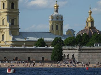 Group of people in front of church