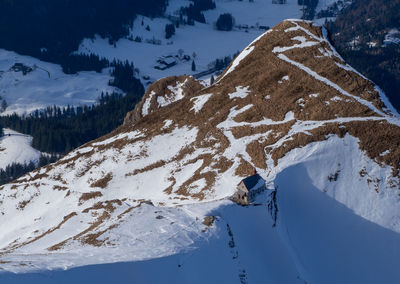 Scenic view of snow covered mountain against sky