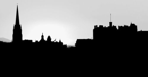 Silhouette of buildings against clear sky