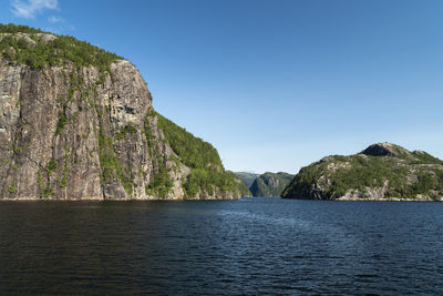 Scenic view of sea against clear blue sky