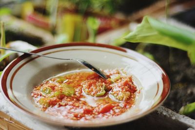 Close-up of soup in bowl