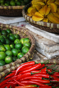 High angle view of vegetables for sale in market