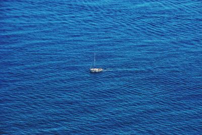 High angle view of sailboat on sea