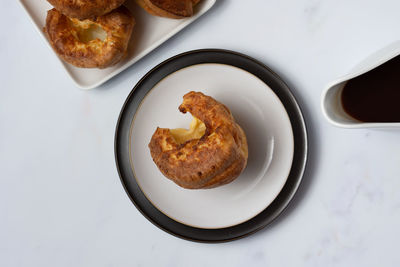 High angle view of breakfast on table