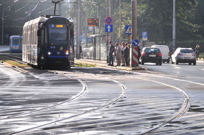 People walking on city street