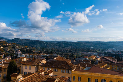 High angle view of townscape against sky