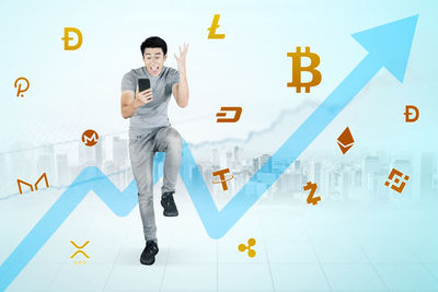 Digital composite image of man with text