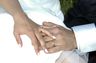 Cropped hands of bride and groom