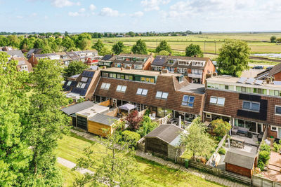 High angle view of buildings in city