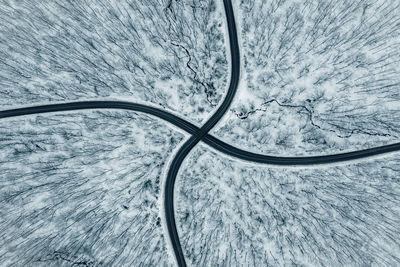 Aerial view of snow covered landscape