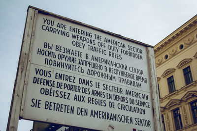 Low angle view of information sign