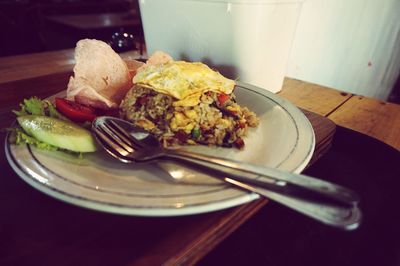High angle view of breakfast served in plate