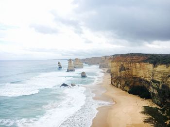 Scenic view of sea against cloudy sky