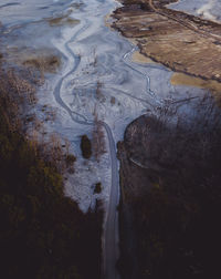 High angle view of waterfall along river