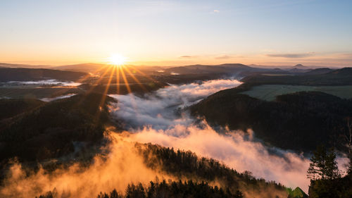 Panoramic view of mountains against sky during sunset