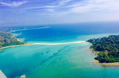 Scenic view of sea against blue sky