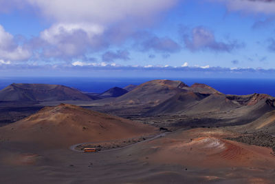 Scenic view of desert against cloudy sky