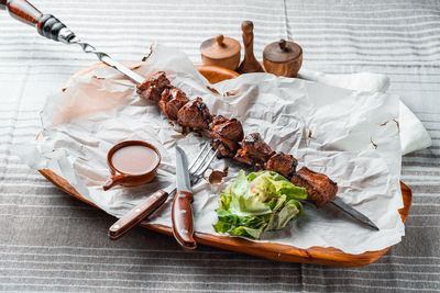 High angle view of food on table