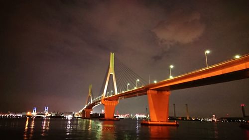 View of suspension bridge at night