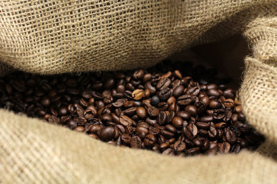 Detail of coffee beams on a bag