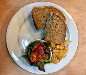 Directly above shot of food in plate on table