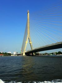 Suspension bridge over river
