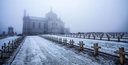 Buildings in city during winter