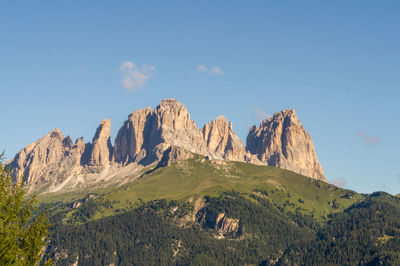 Scenic view of rocky mountains against clear sky