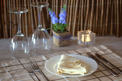 High angle view of place setting