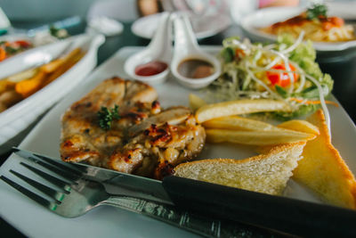 Close-up of food on table