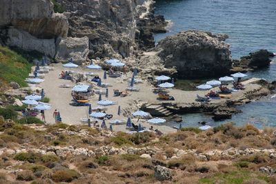 High angle view of rocks on beach