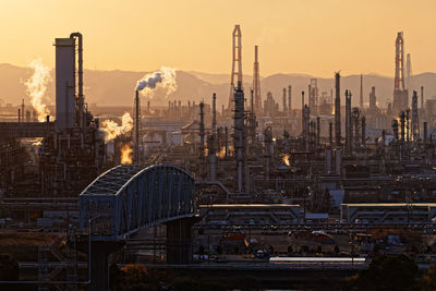 View of factory against sky during sunset