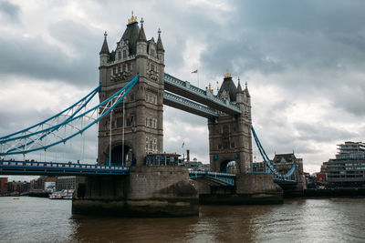 View of bridge over river against cloudy sky