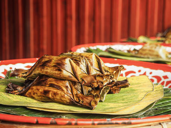 Close-up of food on table