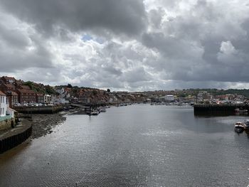 Panoramic view of river and buildings against sky