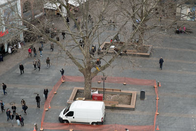 High angle view of people on street