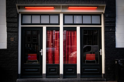 Red glass window of building