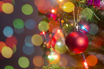 Close-up of illuminated christmas tree
