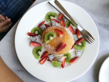 High angle view of breakfast on table